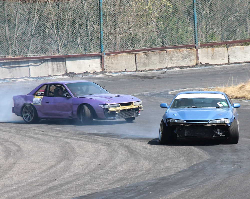 Drift cars on track at Ebisu Circuit