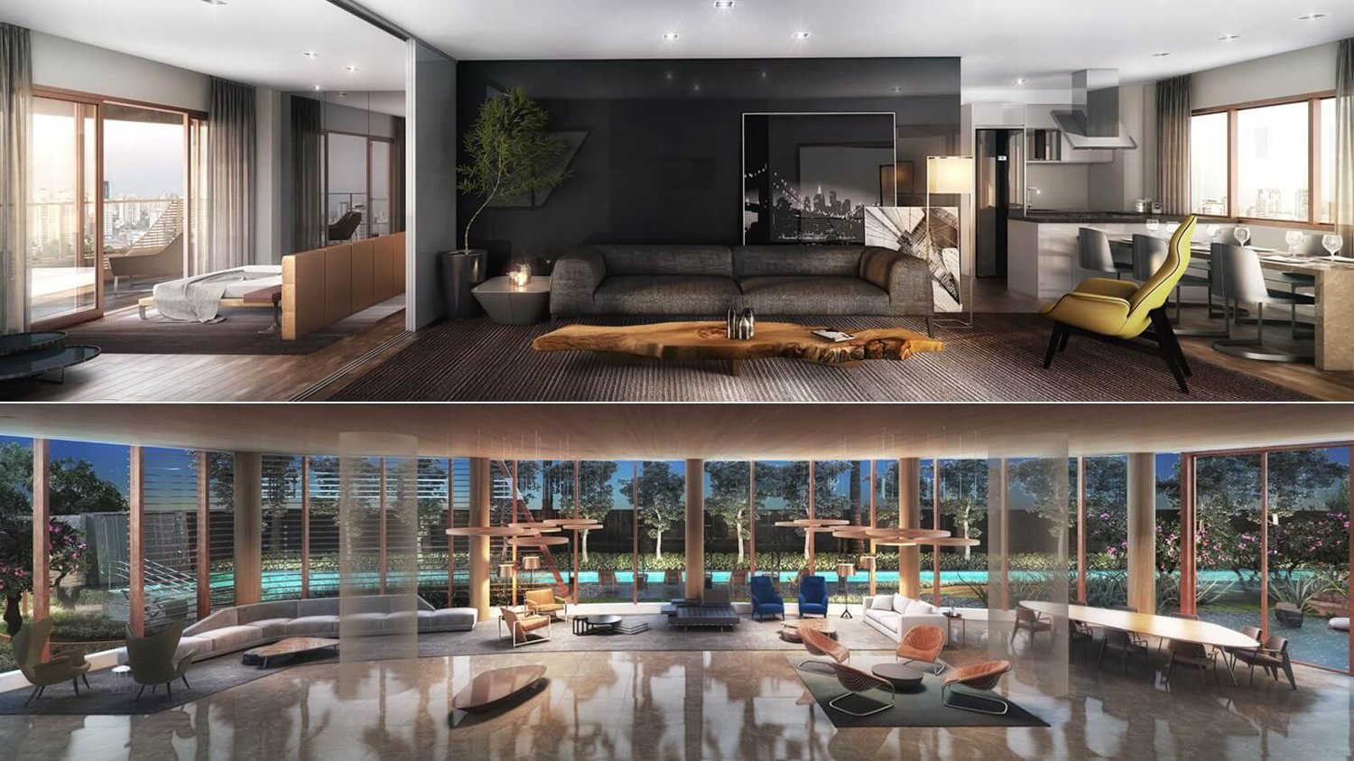 Cyrela by Pininfarina: Piscina y salón, nivel de ocio para residentes