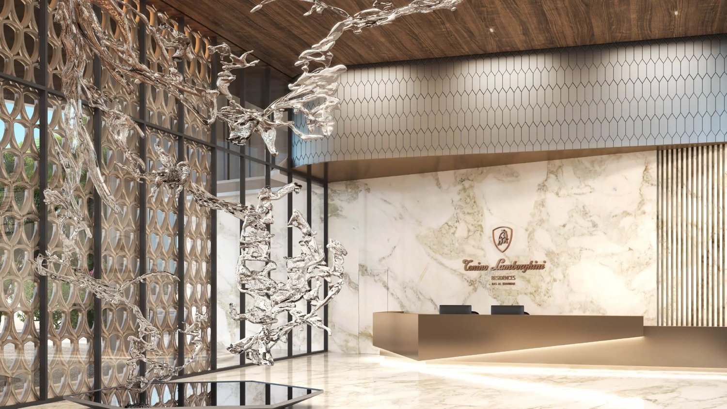 Tonino Lamborghini Residences: A lobby cut from marble