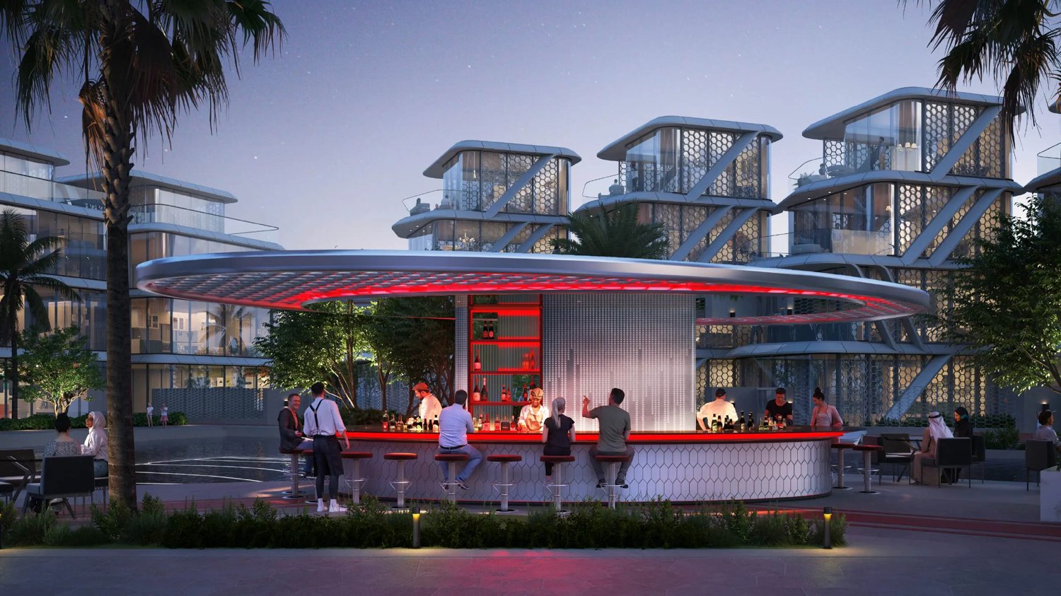 Tonino Lamborghini Residences: Club lounge, signature red social space