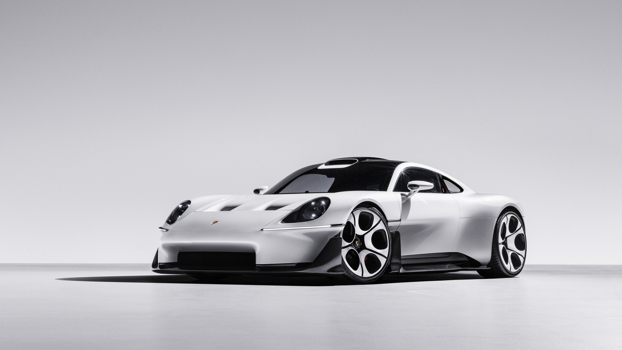 Porsche Mission S vision model, front three-quarter view in a white studio