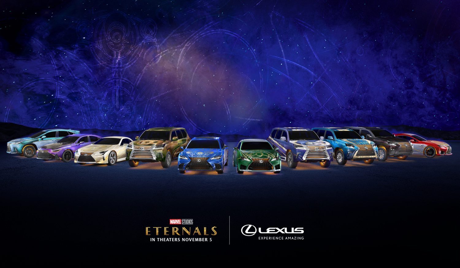 Lexus × Eternals · IS 500 hero + 10 character concepts